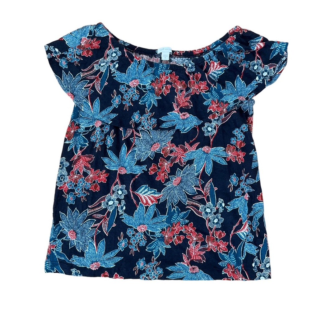 J Jill Sarasa Wide Leg Crop Pant + Ruffle Linen Top Tropical Print Co-or… - Picture 3 of 16